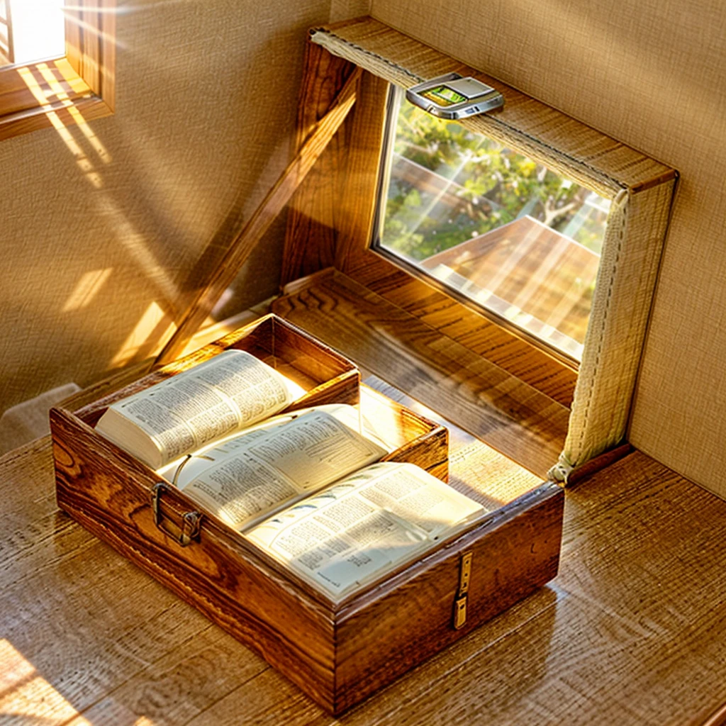 In this cozy room,A ray of sunlight shone on the table through the half-drawn curtains,Let the wood grain on the watch storage case shine with a faint sheen。There is a calm and serene atmosphere in the surrounding air。Several still lifes hang on the walls of the room,It adds a touch of elegance to the space。And on the other side of the room,A half-open window lets the breeze blow in,The pages on the small desk by the window flipped in the wind,This quiet scene gives a sense of tranquility and comfort。