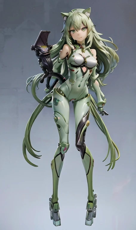  anime figure, figma,(detailed eyes))
1girl,((cat ears)),cat tail, ((long straight green hair:1.3)),big expressive neon green eyes,,expressive eyes,(((smile,blush wink))),(((full body:1.4))), ((mechanical full body suite, mecha)), feather robot wings,black kitten, cute, dynamic flirty pose, missiles on arms and shoulders, partial metal mask,standing on one leg looking at viewer ,shoulder trun to the viewer,black kitten sitting next to her, cute,flirty pose,AD ,decales,web AD
solo:1.5

