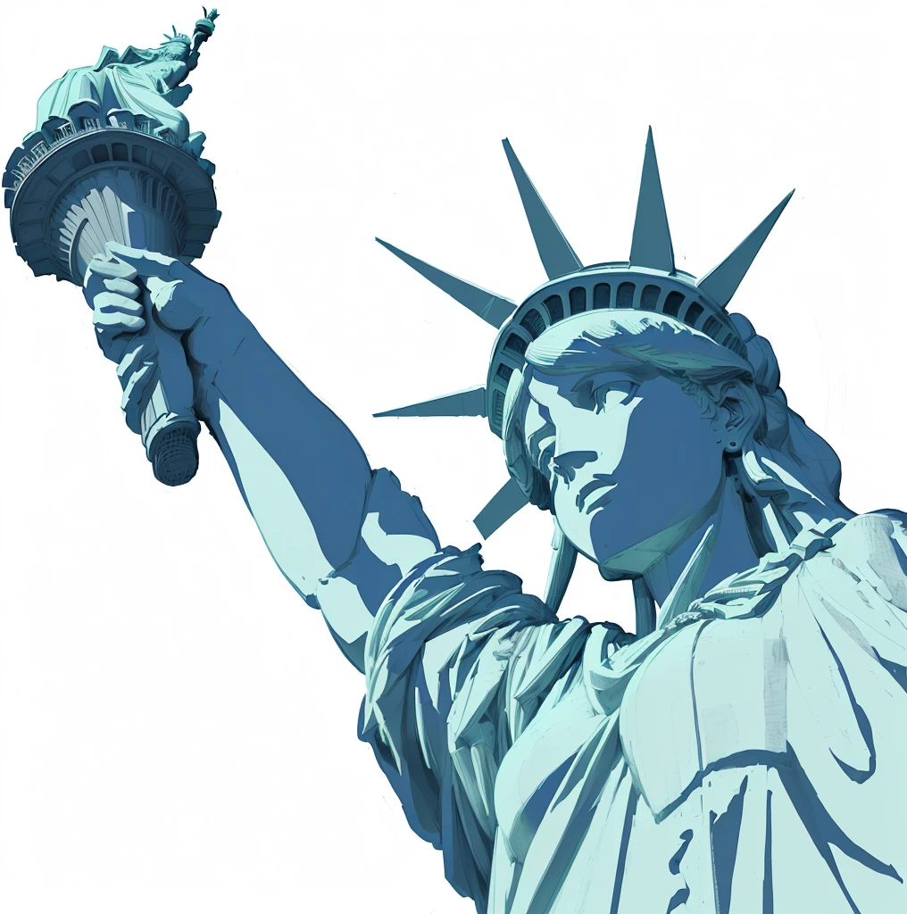 statue of liberty holding a torch in her hand, the statue of liberty, statue of liberty, photo of the statue of liberty, detalized new york background, liberty statue sitdown pose, statue of liberty at left, new york background, new york city background, sketch illustration, masterpiece work of art, representing liberty, stock illustration, higher detailed illustration