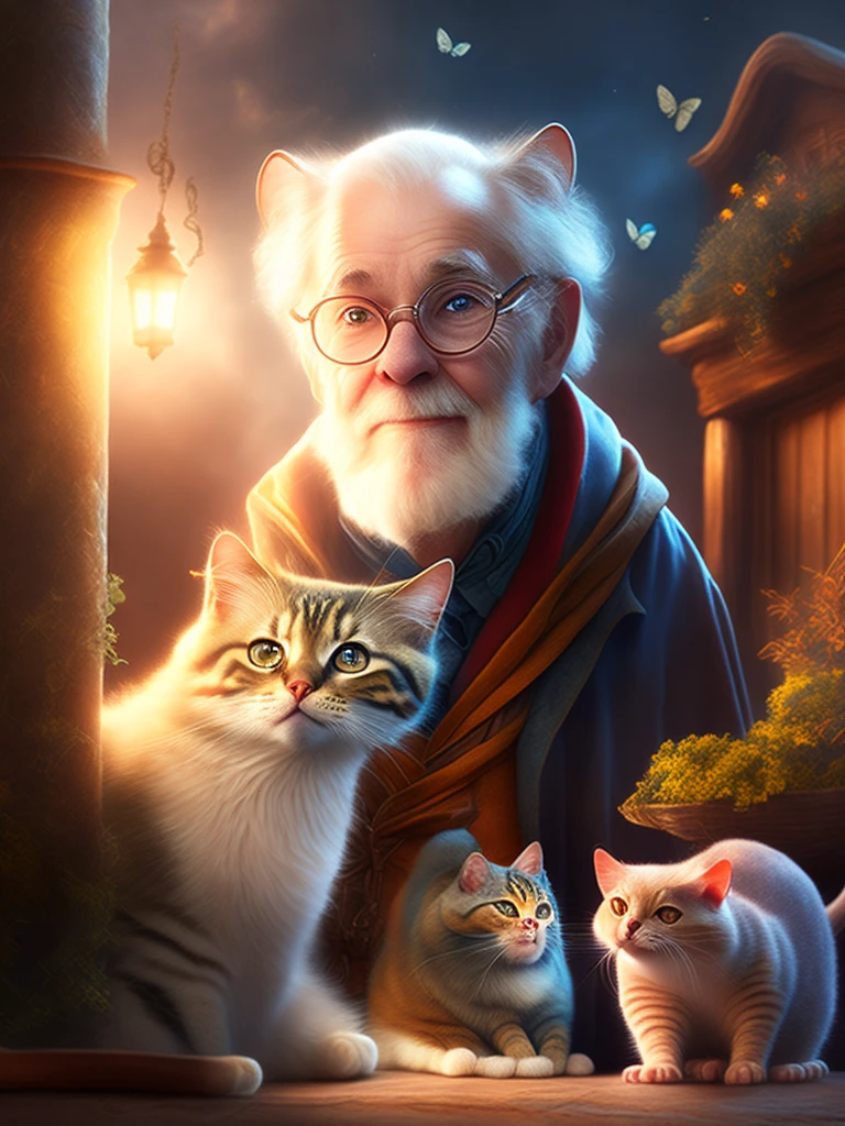 Old man a cat dog and a mouse magical world of adventures