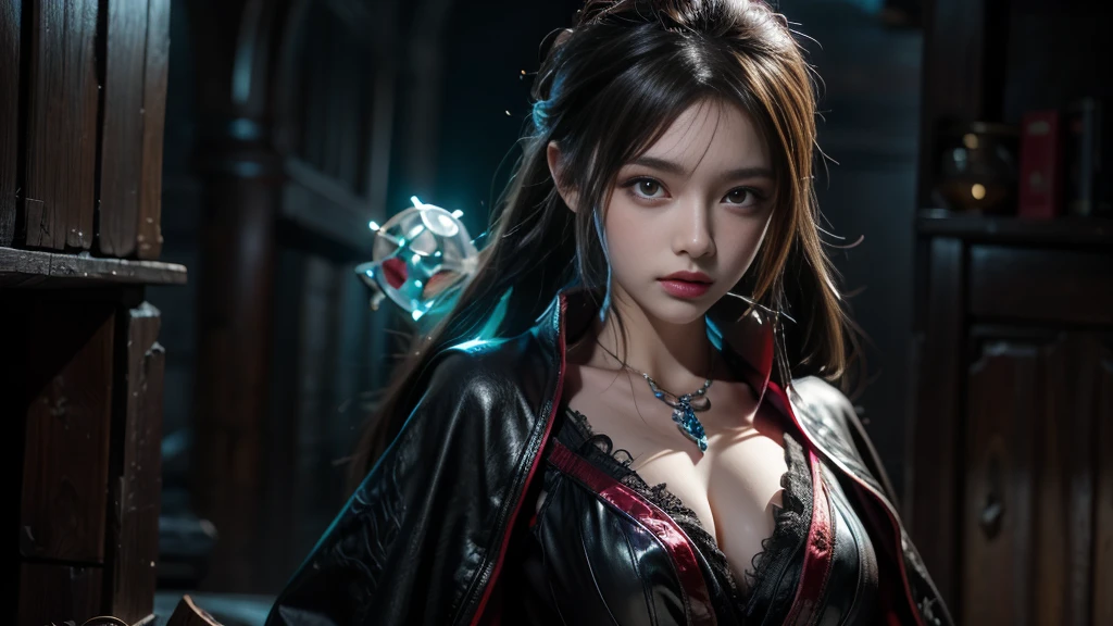Female Mage Close-up, Girl in robe, 2. 5D CGI anime fantasy artwork, Large Breasts，Epic fantasy digital art style, detailed Digital 2D fantasy art, Digital 2D fantasy art, Gorgeous female mage,Looking at the camera，（glowing magic：1.7） Role Playing Game Character Art, Beautiful female mage, Fantasy Character Art, Epic and beautiful character art, Beautiful female mage，（Edinburgh Street：1.8），light rain，Medium and long range lenses，Looking at the camera