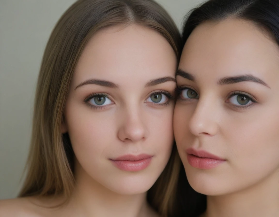 describe the situation as accurately and in detail as possible when one nineteen-year-old girl on the right in the frame feeds her breasts with another twenty-five-year-old girl on the left in the frame 
*oval face shape
*shape of eyes and eyebrows 
*shape of the nose and nostrils
*shape of cheekbones and cheeks
*lip shape
*jaw shape
*chin shape




