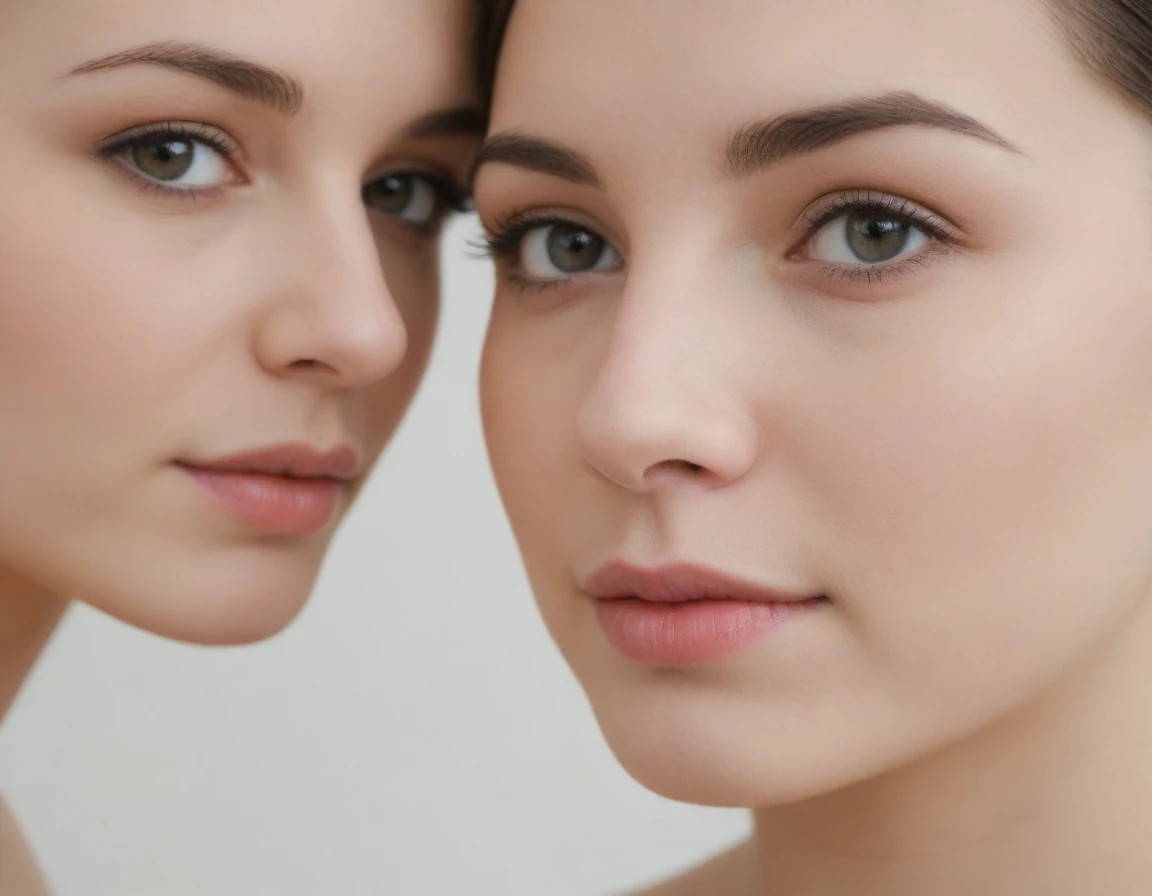 describe the situation as accurately and in detail as possible when one nineteen-year-old girl on the right in the frame feeds her breasts with another twenty-five-year-old girl on the left in the frame 
*oval face shape
*shape of eyes and eyebrows 
*shape of the nose and nostrils
*shape of cheekbones and cheeks
*lip shape
*jaw shape
*chin shape




