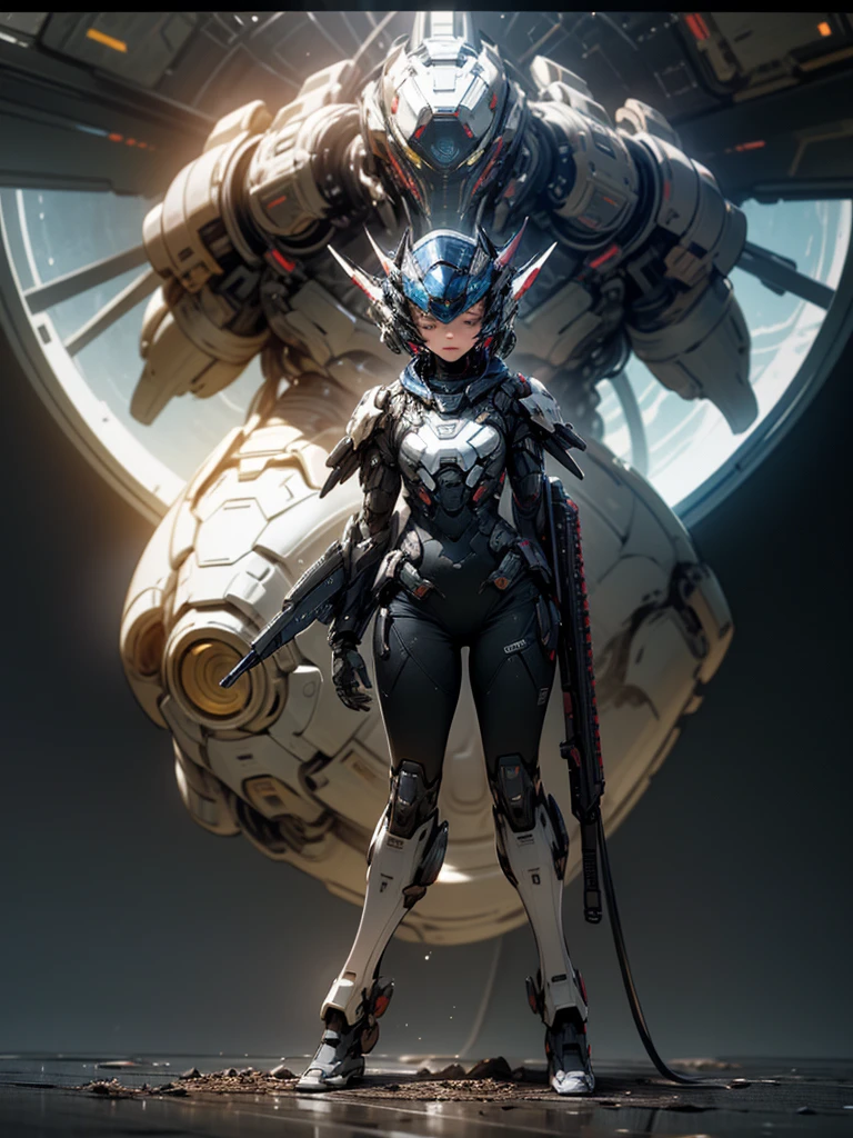 Q version，Cute lovely little girl，Hyper-photorealism，Ultrafine节，Full body portrait，24th century，Sci-fi baby girl，StarCraft Human Soldier Warframe，Gauss Rifle，highly detailed surreal vfx，Soil，Vision，Ultrafine，Extremely detailed，high quality，8K ，oc rendering，Dynamic perspective