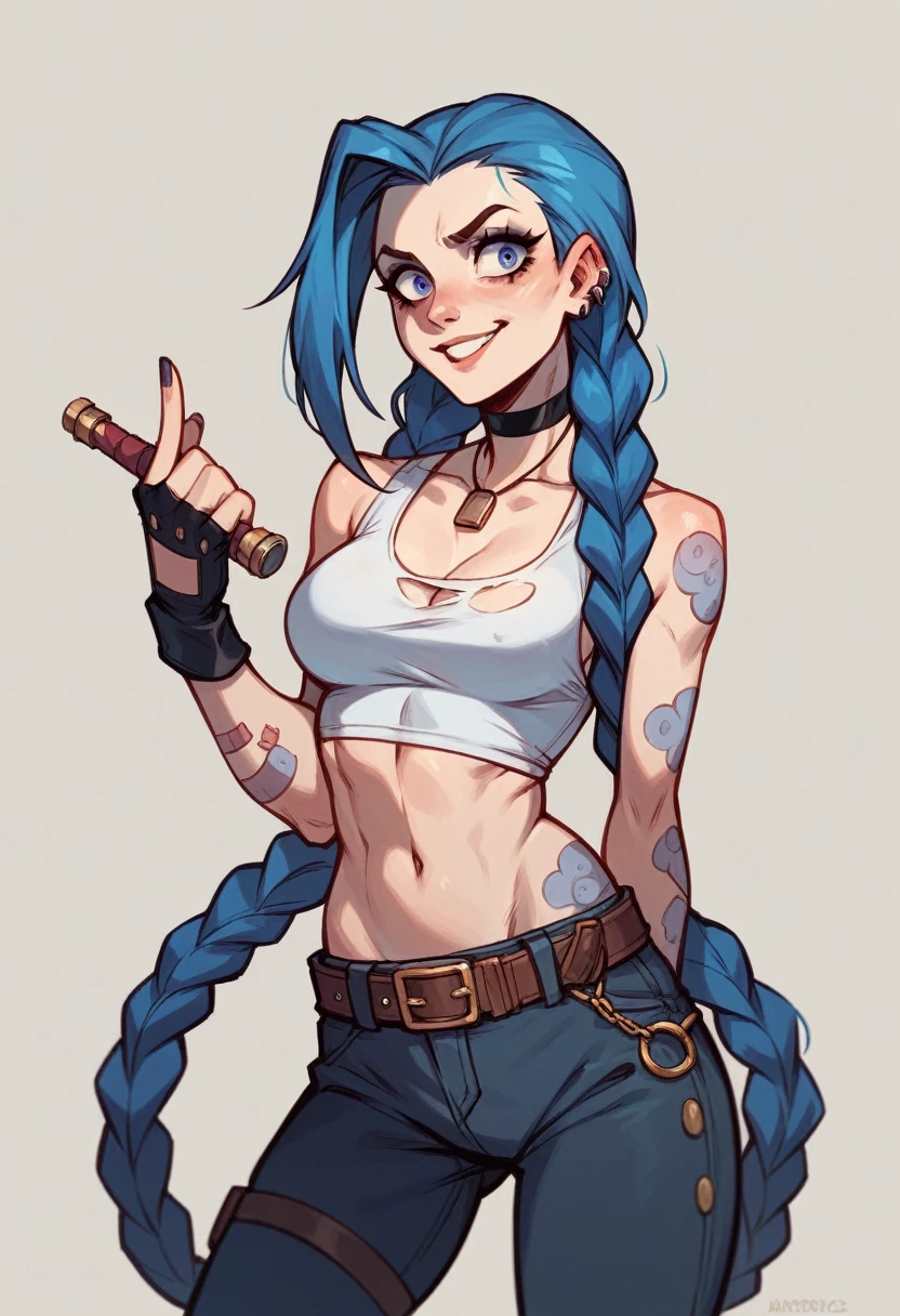 jinx(woman and Arcane character) unbuttoning his pants in front of Caitlyn Kiramman(another female character from the same series)