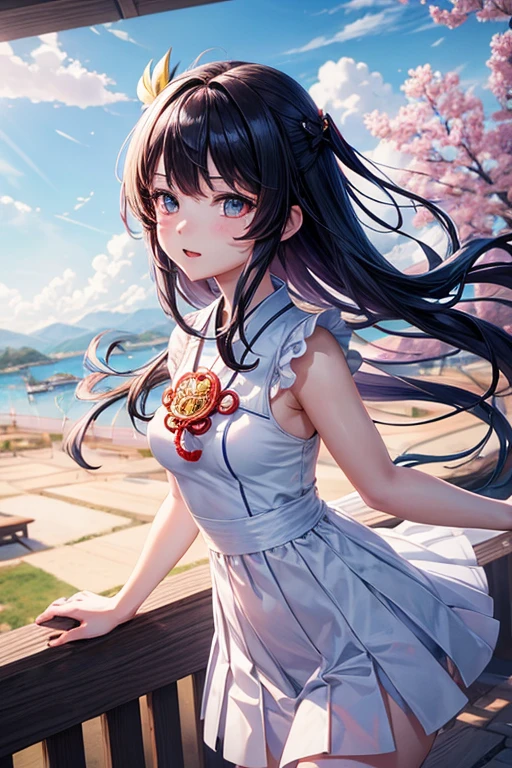 keqing ,genshin impact,anime girl,only at school,day lived,wide, White dress, beautiful, super realistic, high quality