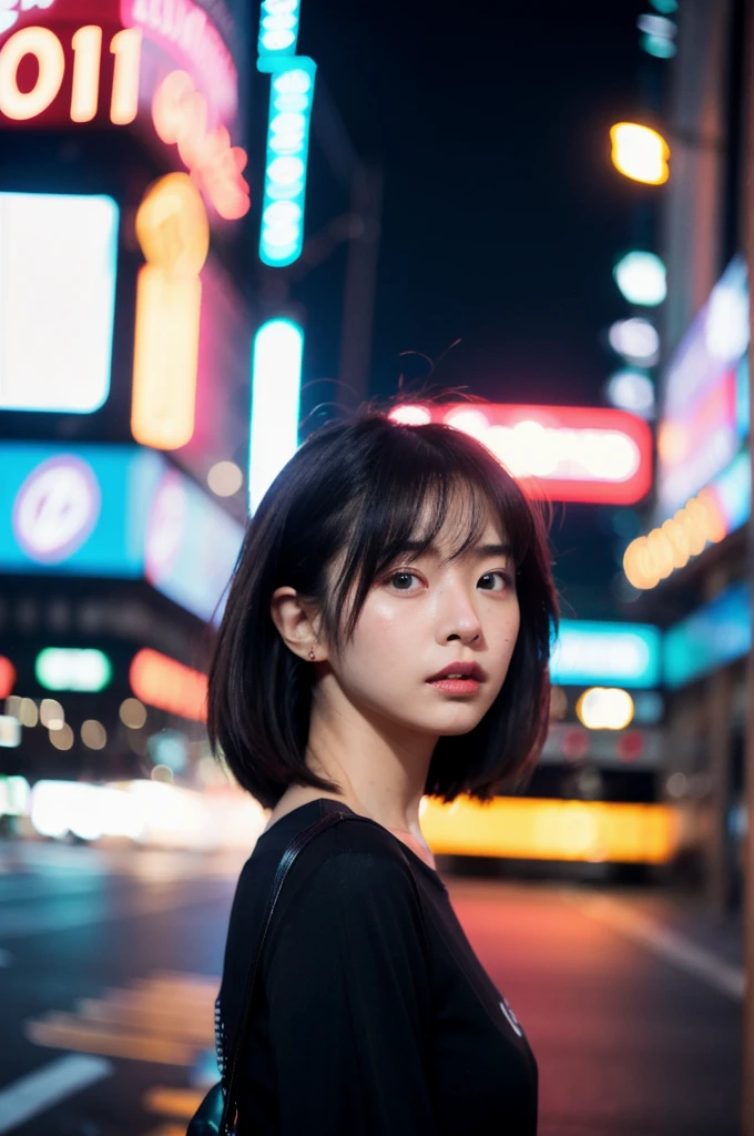 (Cinematic aesthetics:1.4) Bokeh city night photo of beautiful Korean fashion model