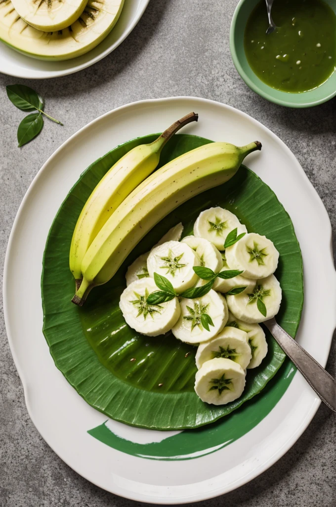 Green banana chifles and green hona ecological plate