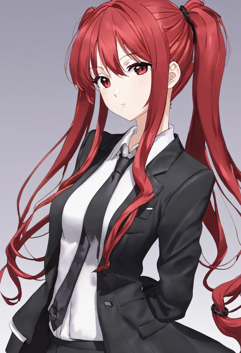 Anime Woman Red Hair Twintail With Suit Red