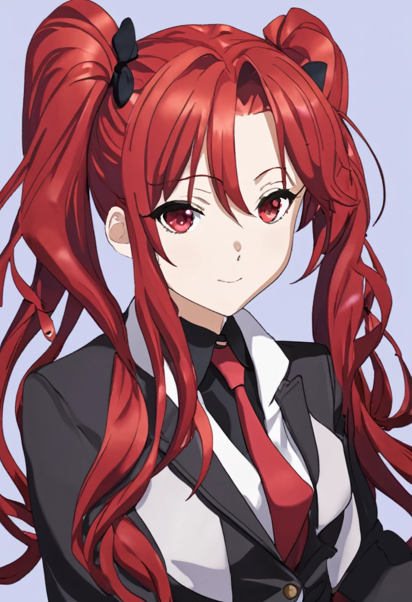 Anime Woman Red Hair Twintail With Suit Red