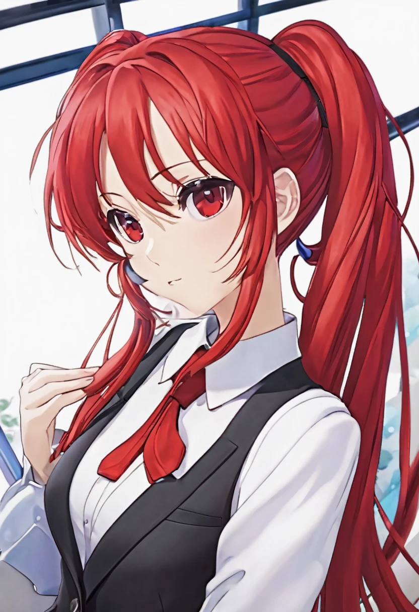Anime Woman Red Hair Twintail With Suit Red