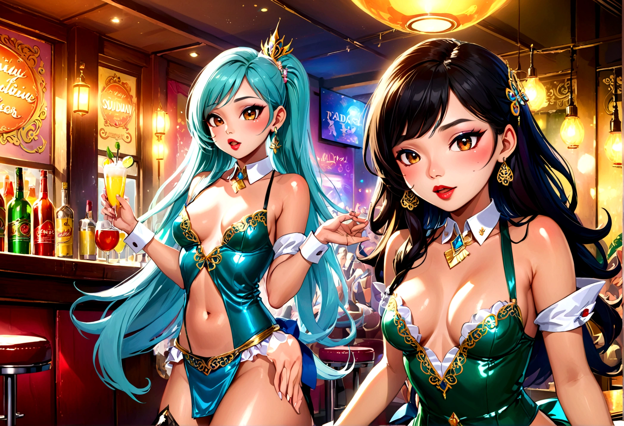 A girl band is performing in a Thai ladyboy bar, they are in Scandalous sexy outfits. Sexy ladyboy waitresses take care of the excited crowd. party hardy