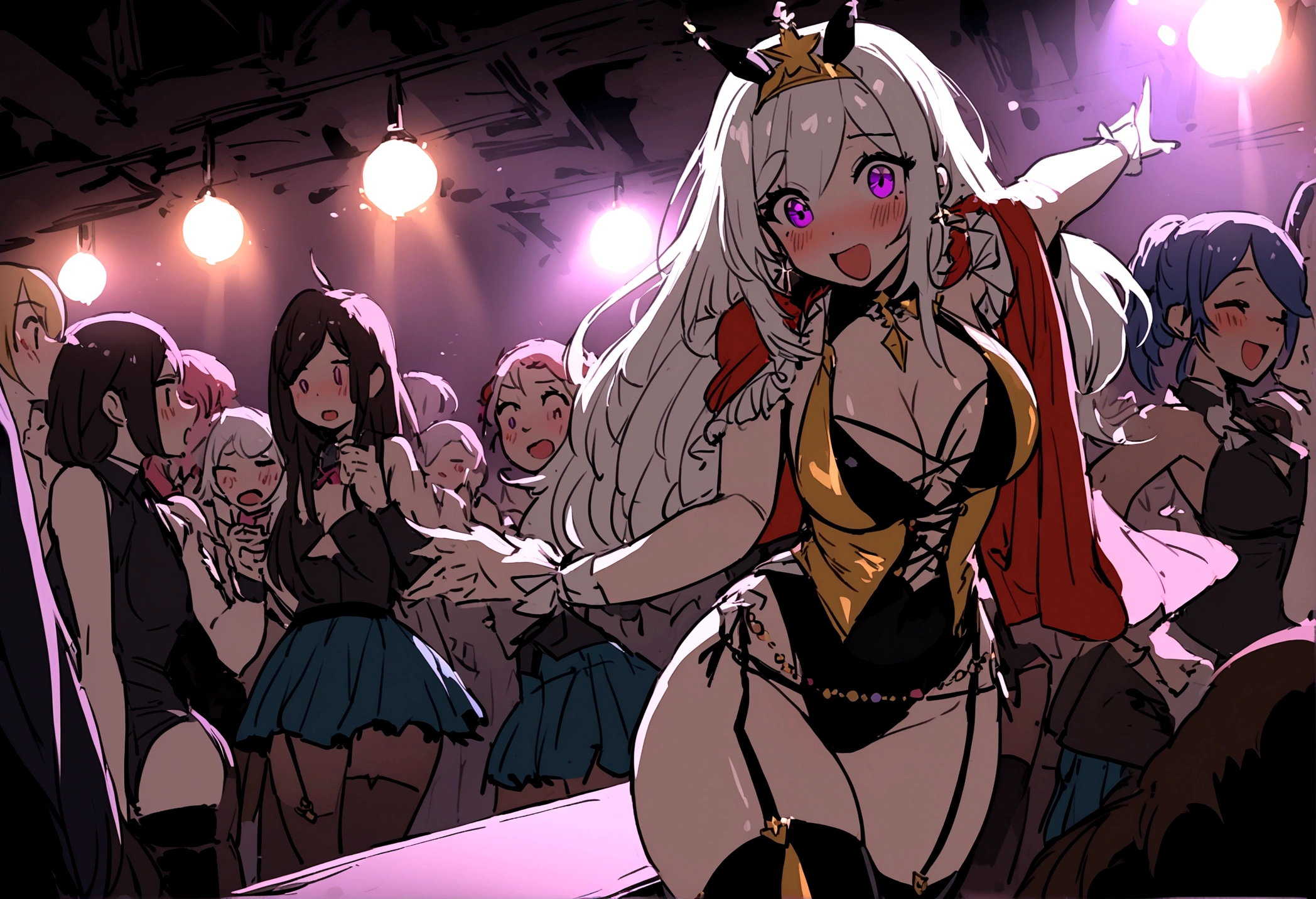 A girl band is performing in a Thai ladyboy bar, they are in Scandalous sexy outfits. Sexy ladyboy waitresses take care of the excited crowd. party hardy
