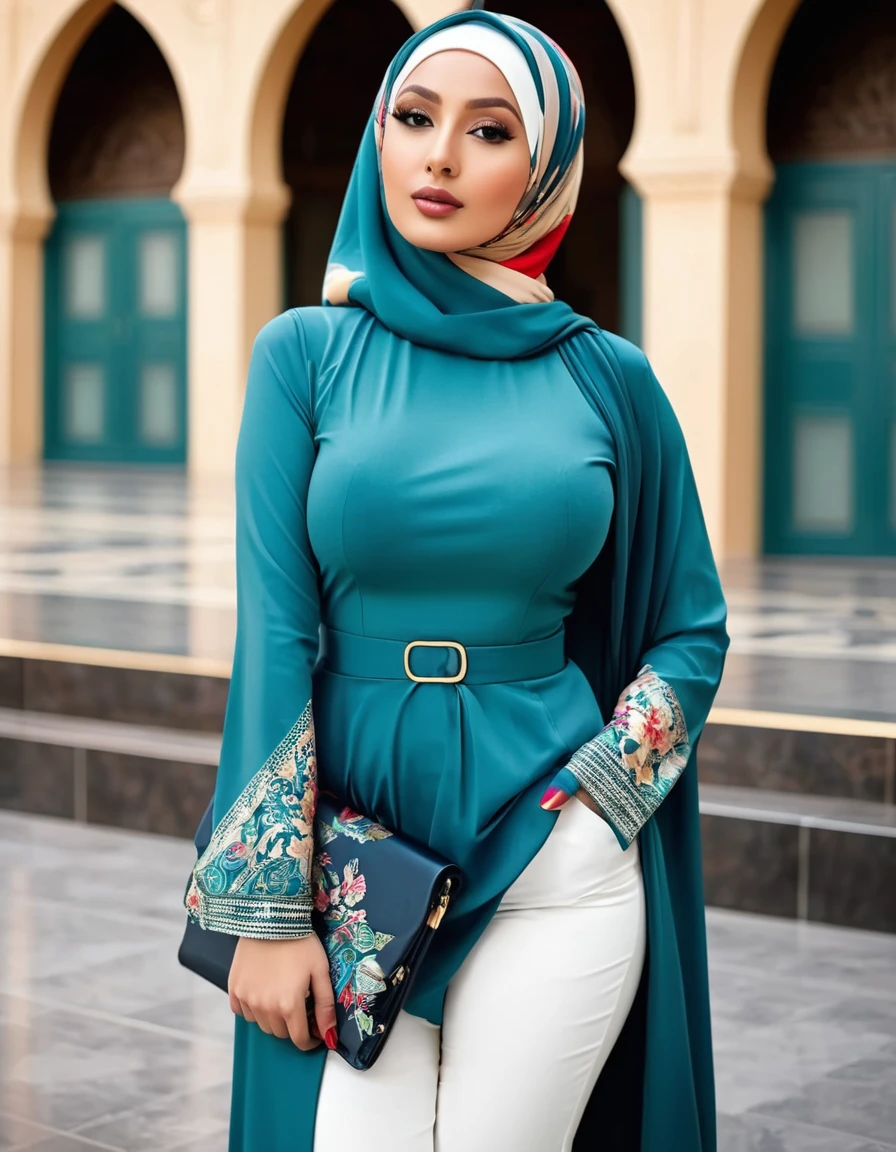 Tall,sexy thigh, Stylish big breast women in sexy hijab style