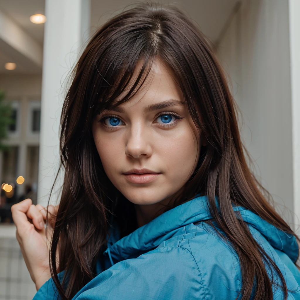 Color hairs, blue eyes 