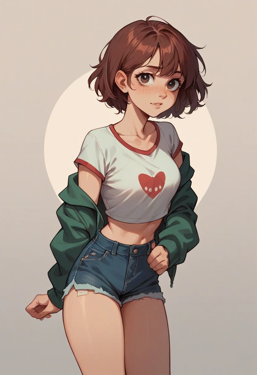 a girl, little bru with short red hair down to the neck, wavy