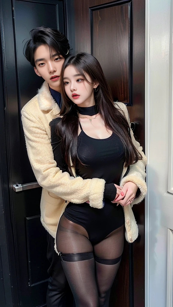 (((NFSW : 1.2))), (((pornography))), (realistic), (intricate details:1.2), (masterpiece、:1.3), (top quality:1.4), (Ultra A high resolution:1.2), Ultra A high resolution, 8K resolution, very detailed expression, dark, (high quality), complete anatomy, natural anatomy, full body photo, (1 Girl being caress by 2 men at night : 1.6), she is 21 years old, (call girl:1.5), (prostitute: 1.5), (she is korean:1.6), (beautiful : 1.4), (Dyed fancy colored hair banging), (big earrings), heavy makeup, Confusing wording, choker necklace, long legs, (a girl weared slim feminine dress and pantyhose. : 1.4), (a girl weared strappy high heels :1.4), (a girl is wearing a fur jacket :1.4), (2 men being weared t shirts and training pants : 1.3), (2 men are the house's owner : 1.4), glowing skin,(eye contact each other :1.4), (the men tie up her arms behind back:1.4), (((orgasm : 1.4))), (((moaning : 1.2))),(She being caught and sexually harassed by 2 men : 1.5), (she be forcibly raped by 2 men : 1.5), violated by them, She can not resist holding her arms grabbed by men., his dicks are being inserted into her pussy and anal., a man tighten her panty, a man tears off her pantyhose to explore her pussy, grabed ass, (The men grabbed her thighs.), caress, fondle, (the front door of the house : 1.6), (detailed background:1.2),(She has fun with several Korean men : 1.4),