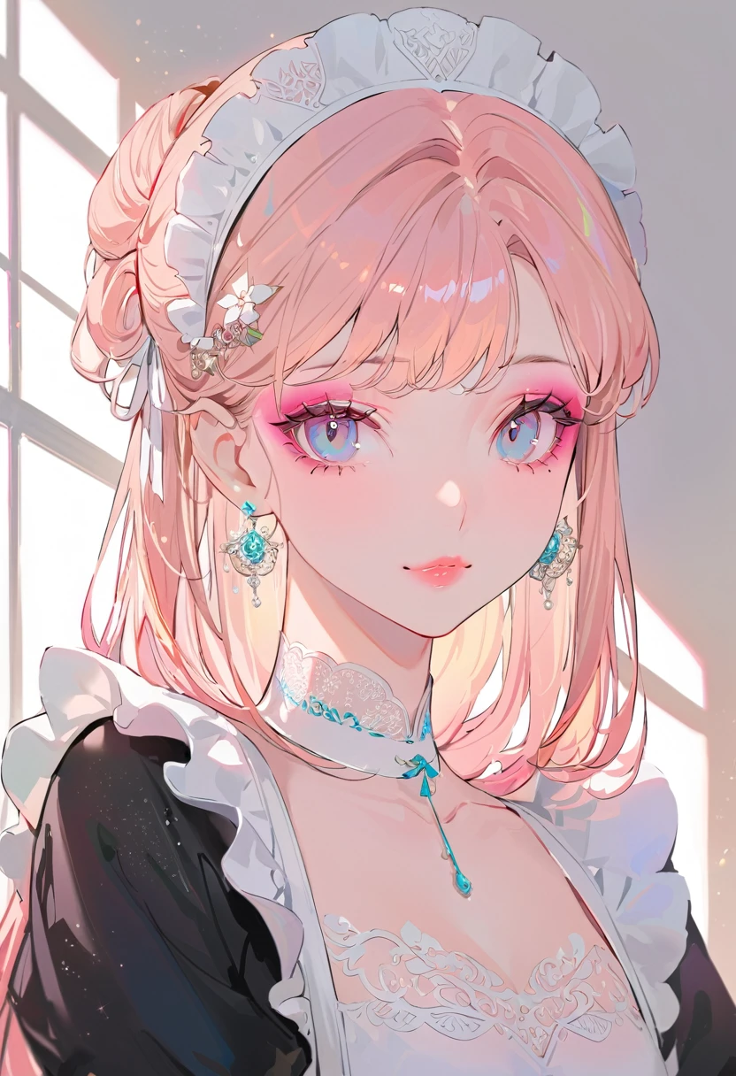 (Maid:1.5),(Highest quality,Super detailed,High resolution:1.2),Beautiful girl with a perfect face,very_Long eyelashes, Detailed lips, A radiant smile, Soft Skin, Shiny Hair,Vibrant Background, Natural light,The cutest girl in the world,Exquisite makeup,Pouting