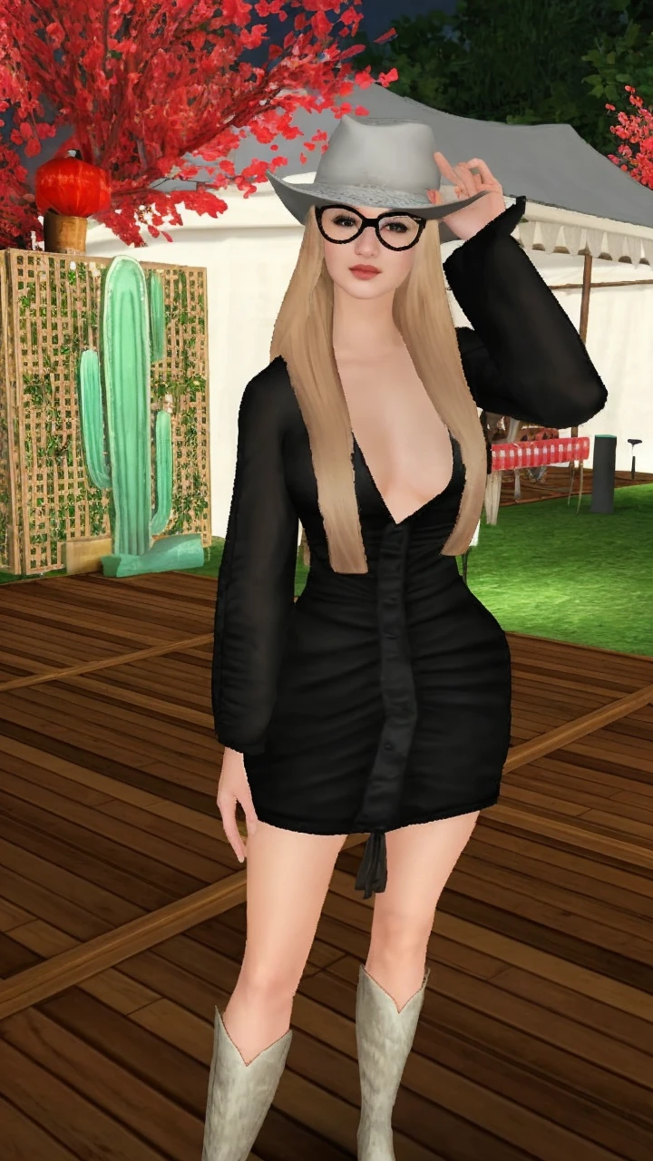 super cute blond woman in a dark theme