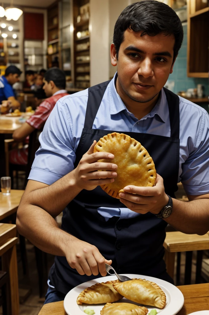 Manuel Belgrano eating meat empanadas