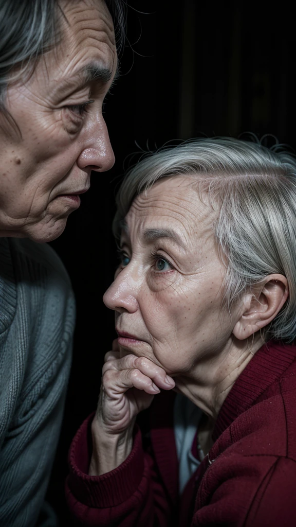 Elderly people looking for something in the dark