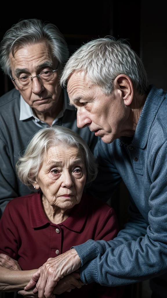 Elderly people looking for something in the dark