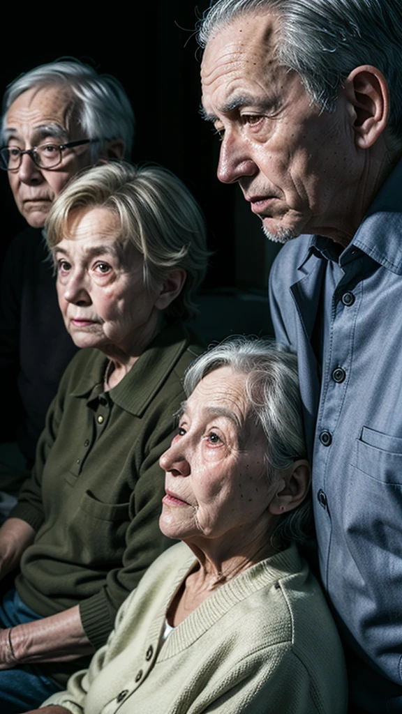 Elderly people looking for something in the dark