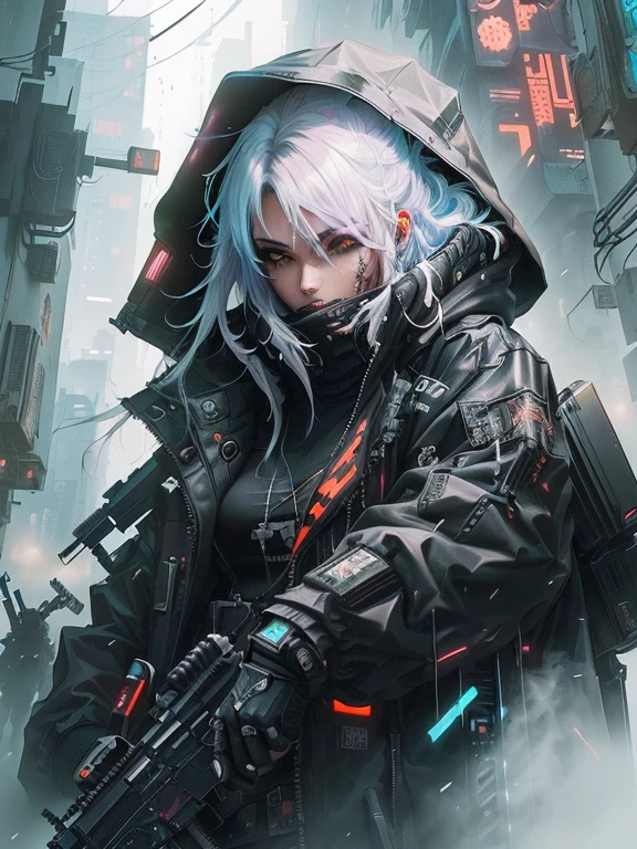 a person with a gun in a city with buildings, anime ciberpunk art, digital cyberpunk anime art, cyberpunk anime art, digital cyberpunk - anime art, anime ciberpunk, modern cyberpunk anime, cyberpunk assassin, Advanced digital cyberpunk art, dark cyberpunk illustration, gothic - cyberpunk, cyberpunk themed art, cyberpunk artstyle, style of cyberpunk, cyberpunk character art, high quality cyberpunk art