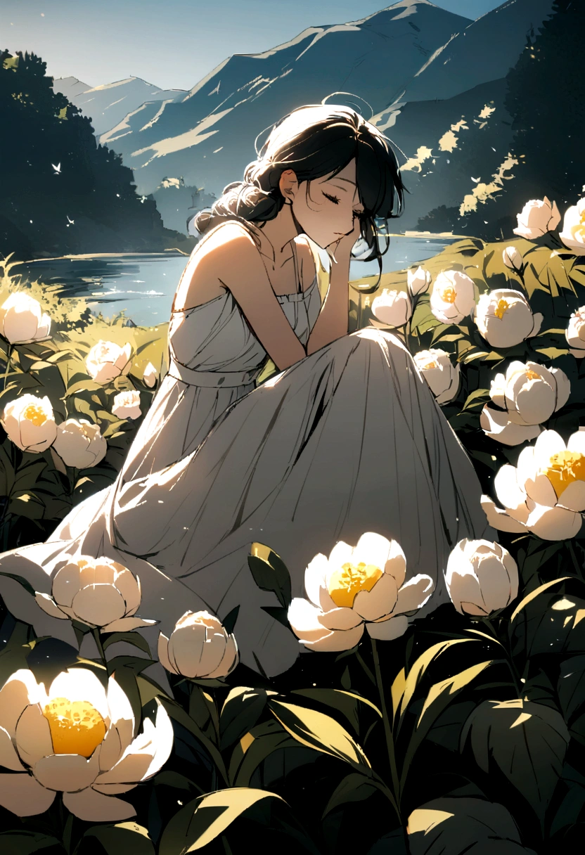 landscape: "Peonies The smell of peoniesat noon hour. Summer,bee on a flower..."