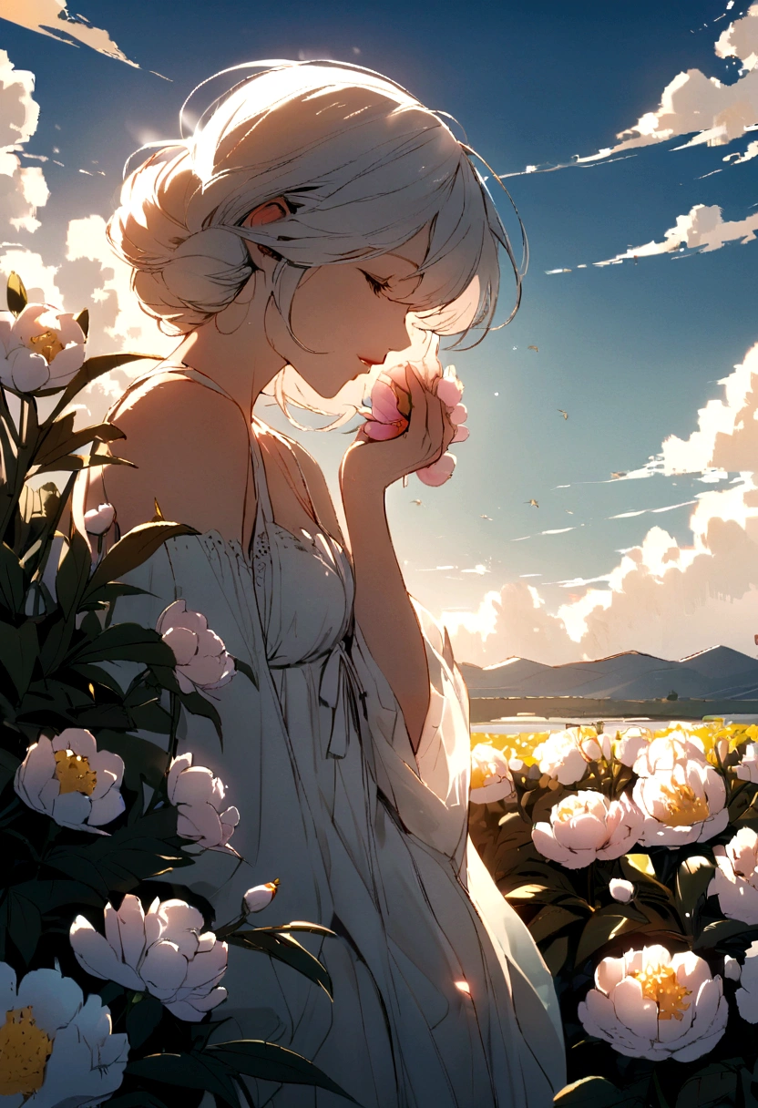 landscape: "Peonies The smell of peoniesat noon hour. Summer,bee on a flower..."