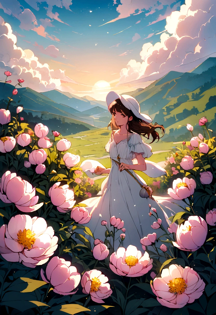 landscape: "Peonies The smell of peoniesat noon hour. Summer,bee on a flower..."