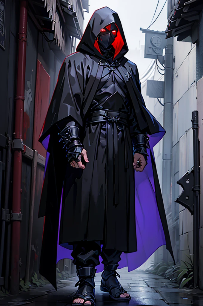 arafed hooded man in a black robe standing in a dark alley, wearing dark robe, hooded cloaked sith lord, wearing dark robes, wearing a black robe, wearing black robe, mystic ninja, wearing black sith robes, samurai jedi, dark flowing robe, cyberpunk samurai, dark robe, artwork in the style of guweiz