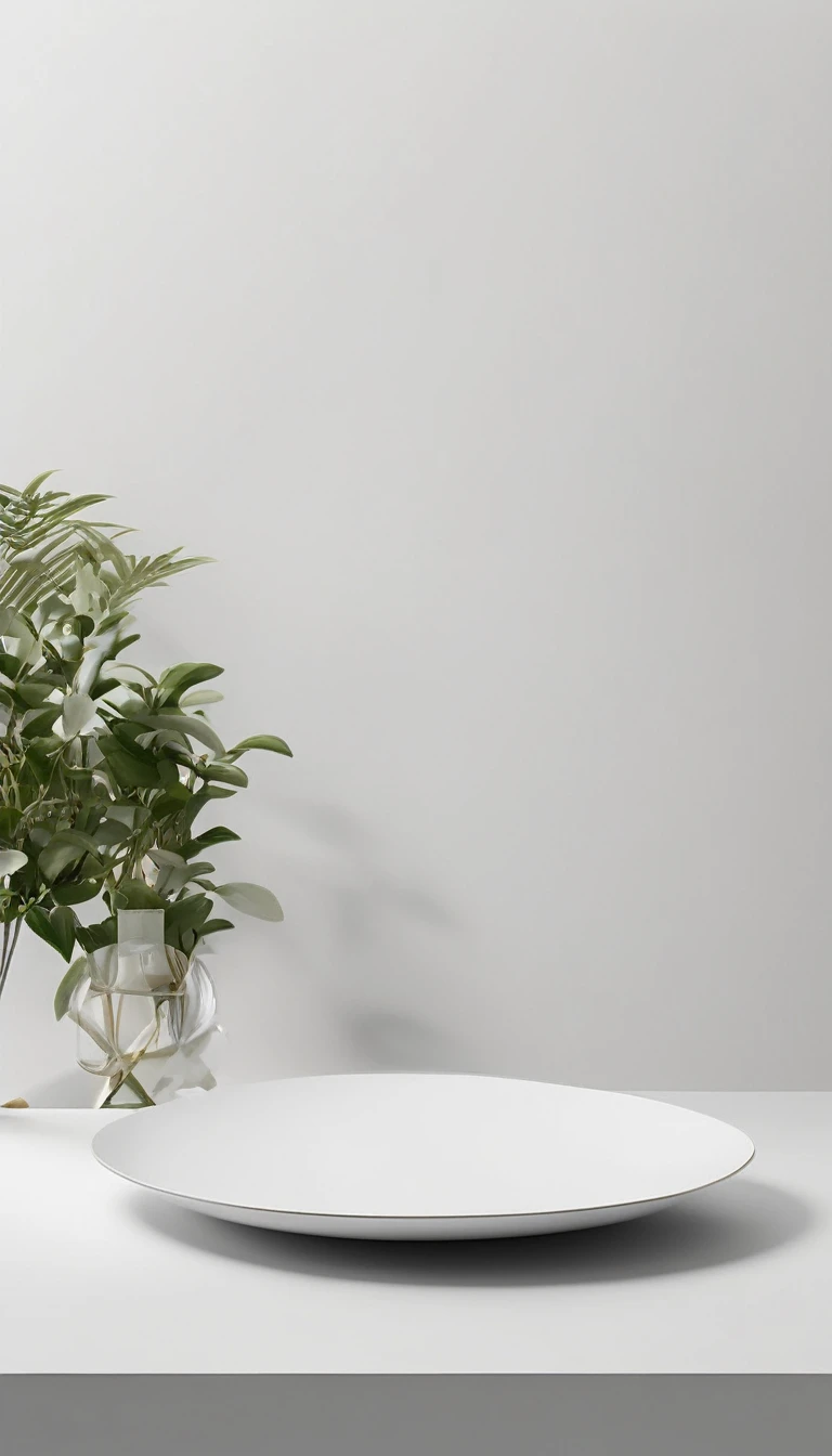 Create a hyper-realistic image of a minimalistic product background in a pristine white color. The background should be perfectly smooth and even, with no visible imperfections or textures. The lighting is soft and diffused, eliminating any harsh shadows while providing gentle highlights to create a sense of depth. The overall aesthetic is clean and modern, with a serene and uncluttered feel. There should be subtle gradients of white to off-white tones to add visual interest without distracting from the product that will be placed in the foreground. Ensure the edges of the background blend seamlessly, maintaining a continuous and unbroken expanse of white. The image should exude a sense of purity and simplicity, ideal for showcasing any product with elegance and clarity