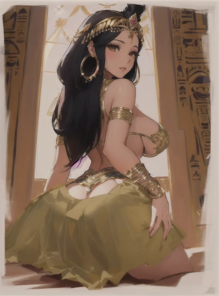 Illustration of a woman wearing a gold dress and gold jewelry, Egyptian princess, Extremely detailed Artgerm, rossdraws 2. 5, Very detailed and beautiful fan art, Style Art, Princess Libu, Art style, goddess, artgerm and rossdraws, inspired by rossdraws, Like Artjem, Egyptian, 动漫goddess