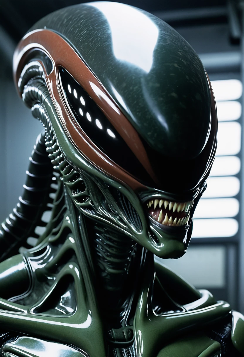 (((Extreme close-up Xenomorph Alien the eighth passenger fusion the cell Imperfect frontal images color images Splash Akira Toriyama))),(((Surreal and cinematic images)))