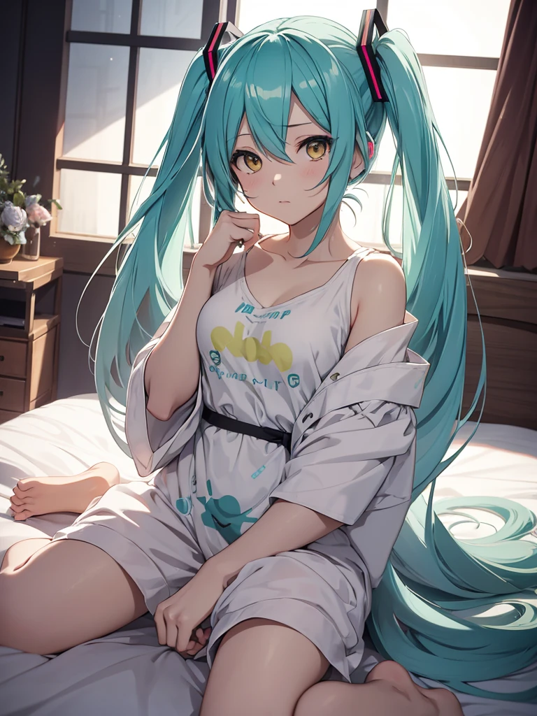 hatsune miku, wake up, pyjamas, big tits, BIG ASS