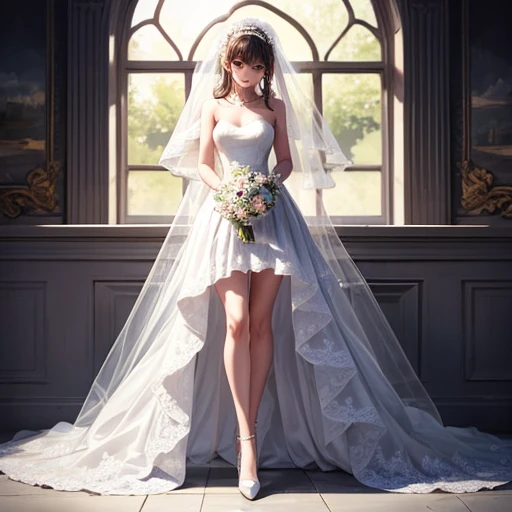 Asian boy bride gown thong embarrassment anime, back view over bed