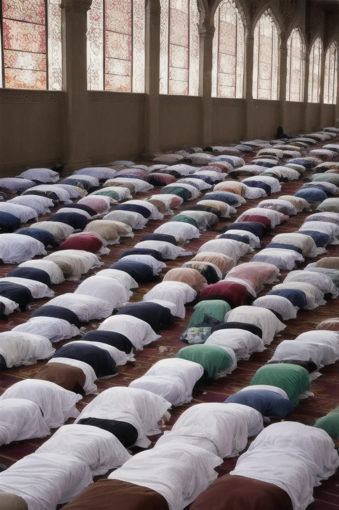 (Quality tags: masterpiece, high resolution, photo-realistic:1.3), a captivating image depicting the unity and devotion of hundreds standing together for Jumu'ah prayers in Gaza, (faces expressing profound reverence against the backdrop of the cityscape:1.2), a visual narrative showcasing the spiritual strength of the community, (subdued atmosphere reflecting the solemnity of the Friday prayer gathering:1.2), a scene charged with the collective faith and resilience, (turbulent atmosphere reflecting the challenges faced by the worshippers:1.1), a somber ambiance within the illustration, (subtle details capturing the expressions of devotion and unity:1.1), portraying the impactful reality of a large congregation in Gaza, (dynamic composition focusing on the unity of the worshippers during Jumu'ah prayers:1.2), a powerful portrayal of the profound impact of community and faith, (vivid representation of the emotions and strength:1.2), creating a visually striking and emotionally charged illustration.