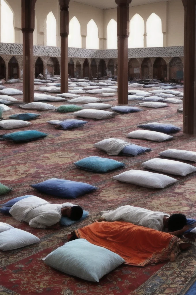 Scene of Muslim morning worship. He wakes up in the morning and goes to the mosque.