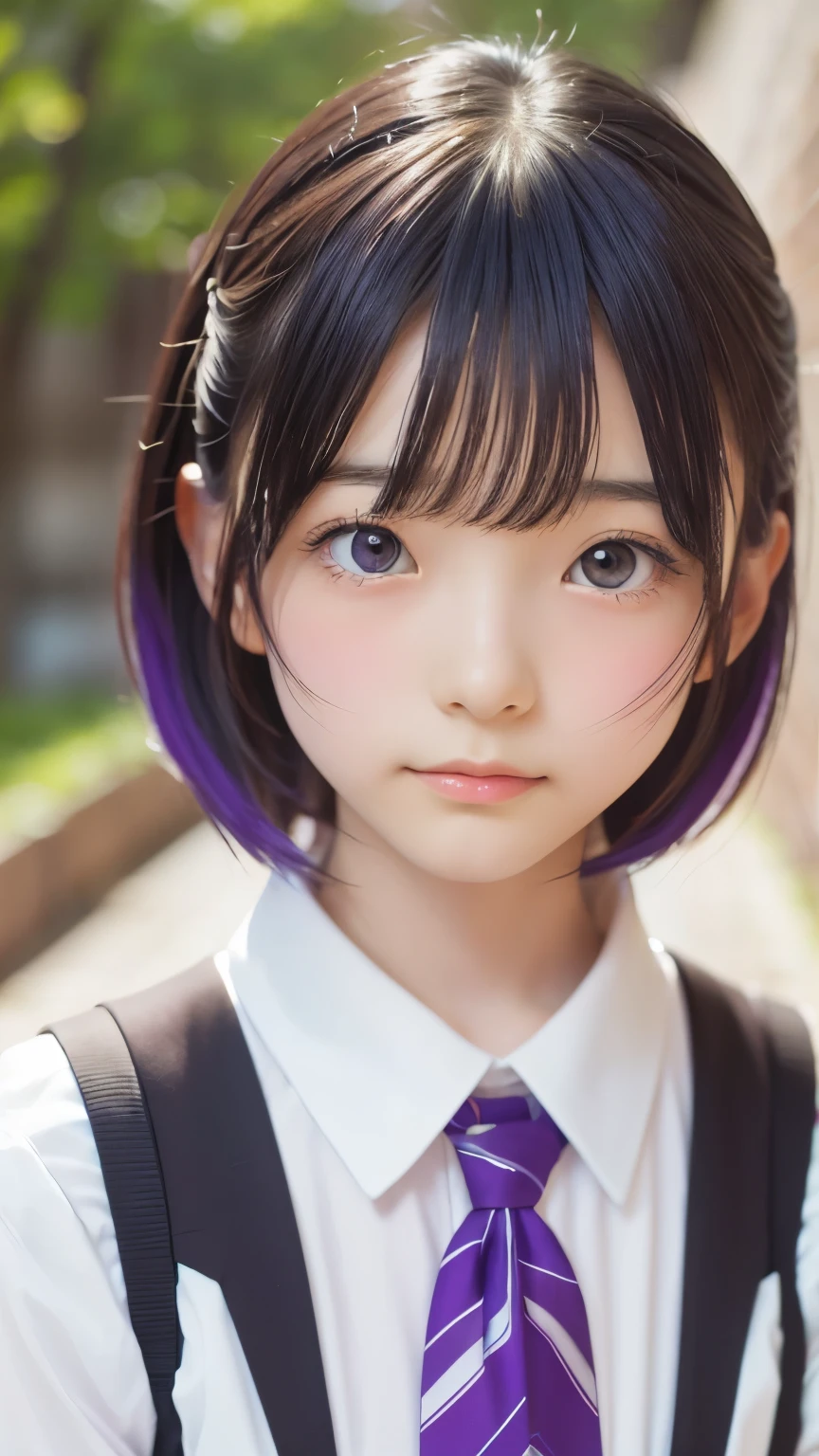 Close-up of a person with purple hair and a purple tie, Stylized anime, Anime Moe Art Style, Katana Zero video game characters, anime girl of the future, Portrait Anime Astronaut Girl, Portrait of a girl in the Knights of the Zodiac, Close-up of a young anime girl, Anime Style, With glowing purple eyes, Anime Styleに, Anime Style3D