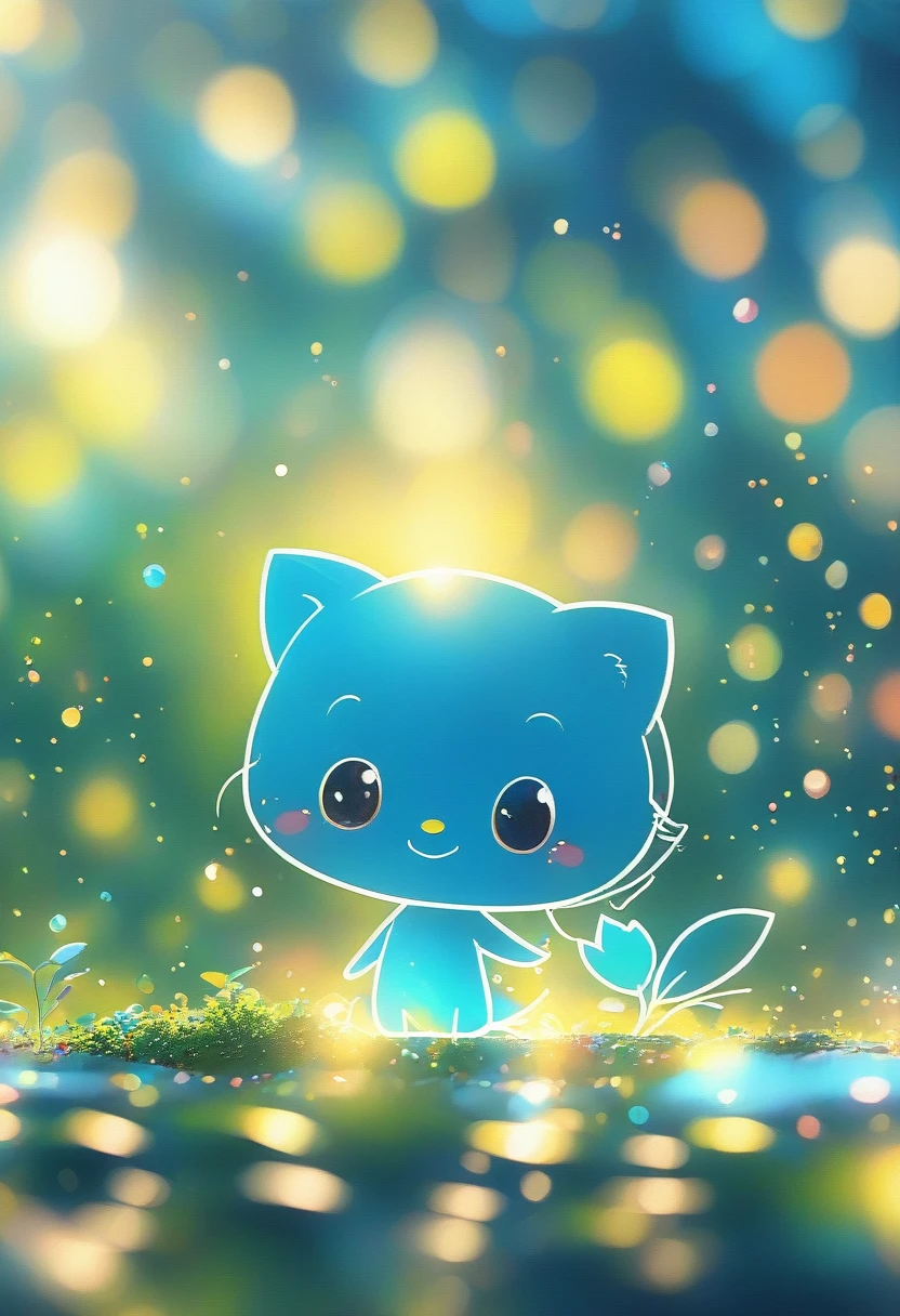 wallpaper,32k,Cartoon Animals Close-up Blue Background、Blurred dream pictures、Strong bokeh effect