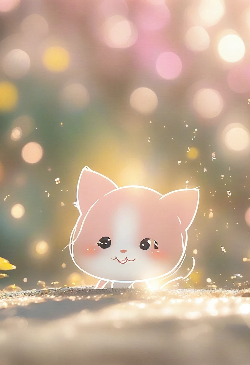 wallpaper，32k，Cartoon animals close-up light pink background、Blurred dream pictures、Strong bokeh effect