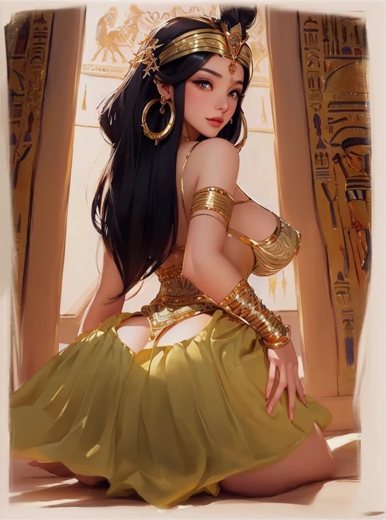 Illustration of a woman wearing a gold dress and gold jewelry, Egyptian princess, Extremely detailed Artgerm, rossdraws 2. 5, Very detailed and beautiful fan art, Style Art, Princess Libu, Art style, goddess, artgerm and rossdraws, inspired by rossdraws, Like Artjem, Egyptian, 动漫goddess
