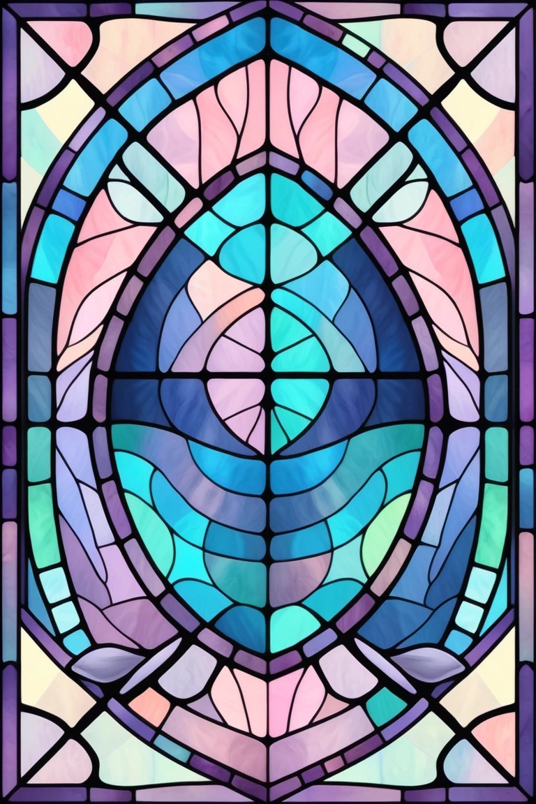 2D Stained Glass soft,pastel colors,sperm whale in window frame. dungeons and dragons art. symmetrical design, in the style of stained glass. Digital stained glass style. pastel color scheme