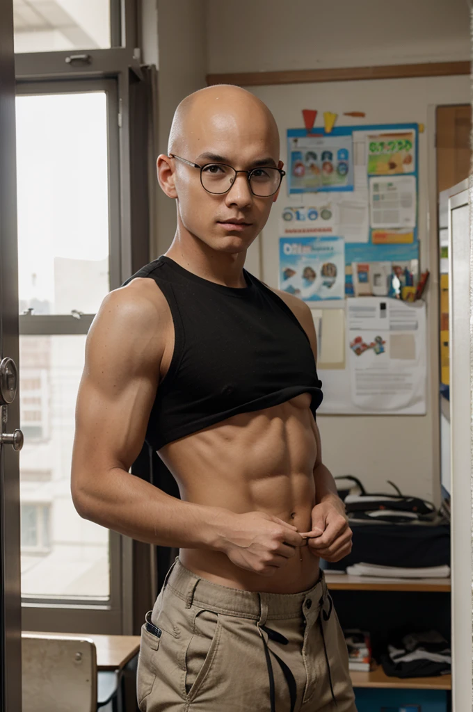 school boy bald hair No six pack does not fit glasses
