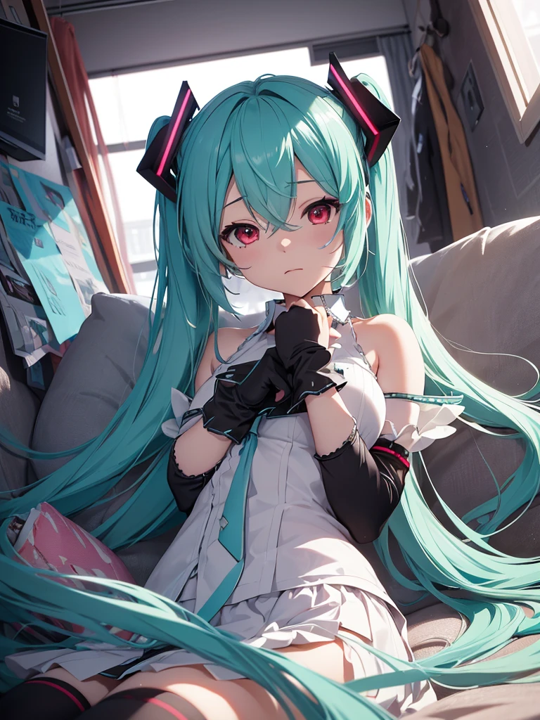 hatsune miku, black pijama, cat ears, sucking fingers