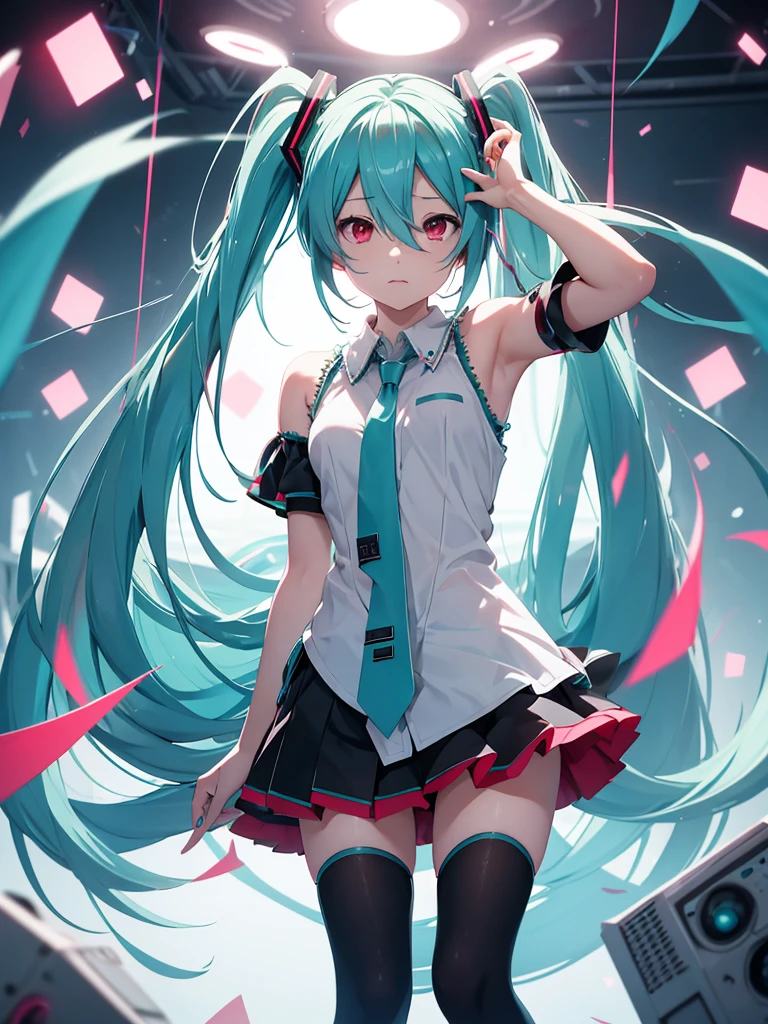 hatsune miku, wake up, red eyes