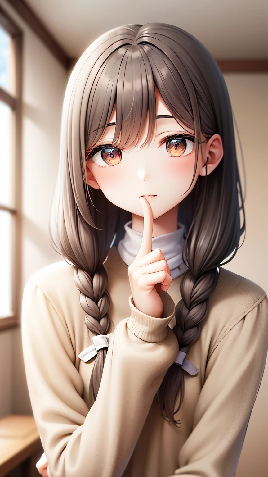 Highest quality, masterpiece,Gray Hair, Golden Eyes,White clothes, look up, Upper Body,hair,Fair skin,Side braid