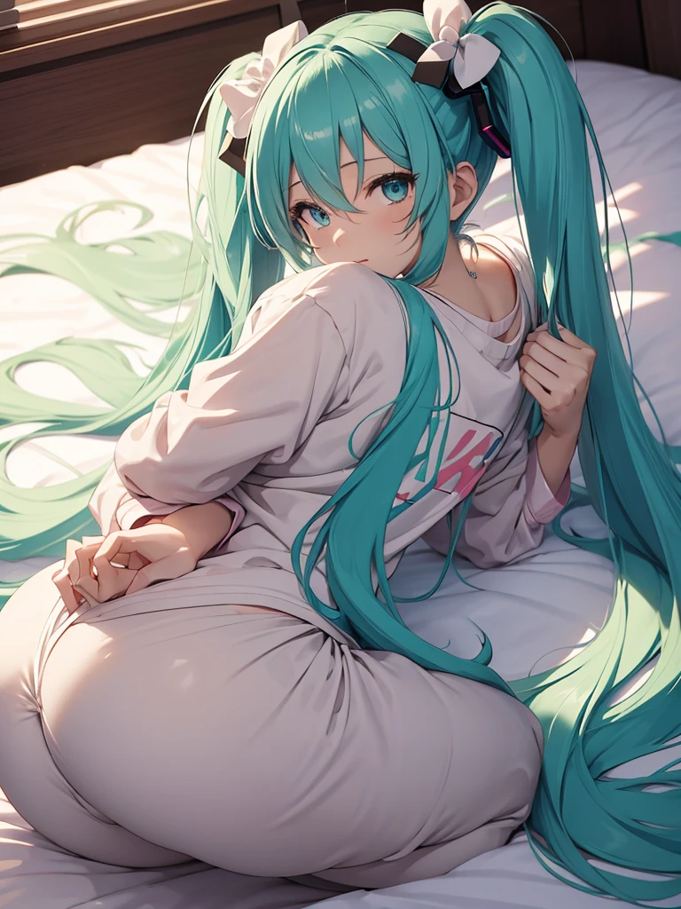 hatsune miku, wake up, pyjamas, big tits, BIG ASS
