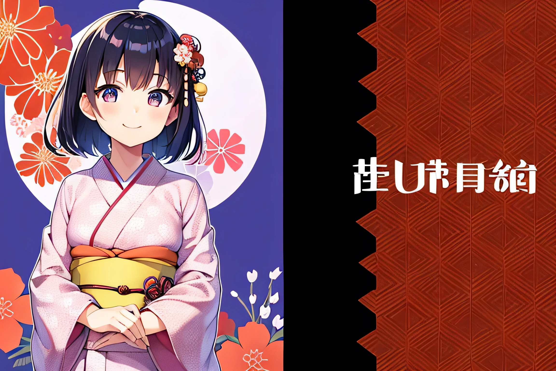 (magazine cover:1.3), (original: 1.2), masterpiece, best quality, beautiful clean face, (full body:1.1), 3d face, glowing eyes, shiny hair, lustrous skin, solo, looking at viewer, upper body, kimono
